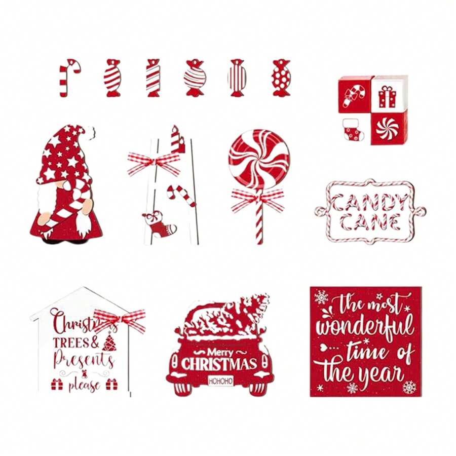 17Pcs Set Tiered Tray Decorations Set Cute Wooden Candies Canes Gnomes Trucks Table Centerpieces For Home Party Decor Valentine Day