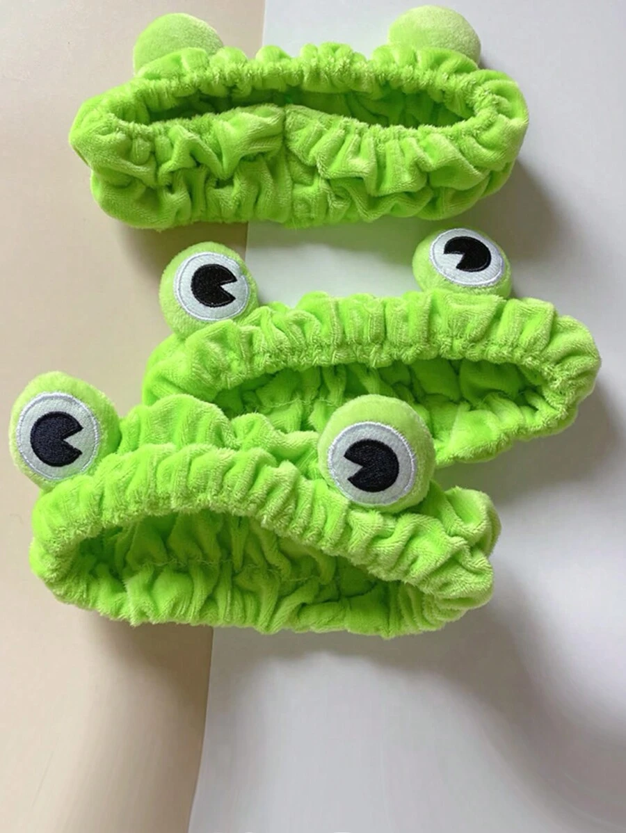 1 chiếc băng đô co giãn hình con ếch hoạt hình, phụ kiện tóc cho nữ khi trang điểm, tắm rửa - màu xanh lá - Xem 1