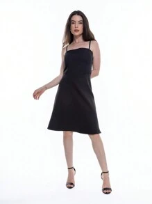 REGULAR STRAP DRESS WITH PADS - 黑色 - 查看 2