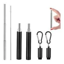 3 件套可重复使用不锈钢饮水盘，配有伸缩吸管、清洁刷和储物盒，适合户外露营圣诞礼物 - 黑色 - 查看 5