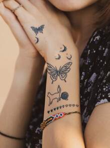 1 miếng dán hình xăm tạm thời không thấm nước Herbal Juice, họa tiết cành bướm hình lưỡi liềm, bền 7-14 ngày, lớp phủ mờ, món quà nhỏ cho ngón tay, tai, vai, cổ, xương đòn, cơ thể - Màu xanh lam - Xem 3