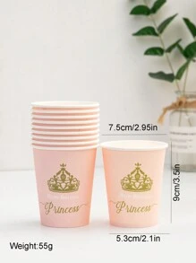 10pcs Pink Princess Crown Theme Disposable Paper Cups For Party