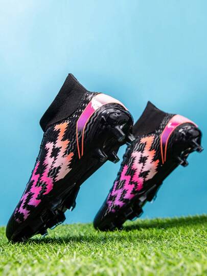 Botas de fútbol de caña alta multicolor, zapatos deportivos para entrenamiento al aire libre en el césped con tacos antideslizantes