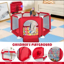 Baby Playpen Large 6 Sides Play Pen For Babies And Toddlers With Breathable Mesh - Red - View 1