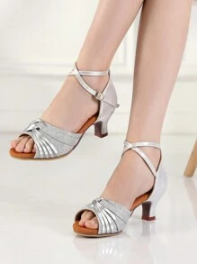 Zapatos de baile latino para mujer, sandalias de baile plateadas, zapatos de rendimiento de salsa, zapatos de baile de salón, zapatos de baile de fiesta, aptos para uso en interiores y exteriores
