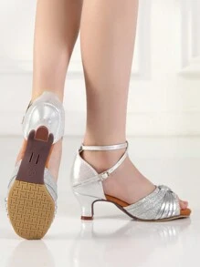 Zapatos de baile latino para mujer, sandalias de baile plateadas, zapatos de rendimiento de salsa, zapatos de baile de salón, zapatos de baile de fiesta, aptos para uso en interiores y exteriores