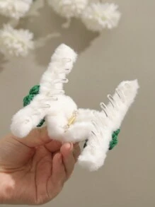 1 件毛绒花卉发爪，适合圣诞节佩戴 - 彩色 - 查看 4