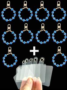 一件复古邪眼18K金饰品，树脂三层水滴釉面手机珠包挂件/钥匙扣，适合日常装饰，可作为礼物送给家人、朋友、老师、学生、同学，也可作为圣诞礼物、汽车饰品、包包挂饰、校园风可爱哥特风Y2K礼物创意包包挂绳（带证件夹），汽车饰品、包包挂饰、车内姐妹 - 彩色 - 查看 10