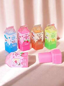 1pc Cartoon Milk Shaped Eraser, Random Color, Cute Student Stationery Correction Supply, Student Drawing Eraser, Student Prize - Multicolor - View 4
