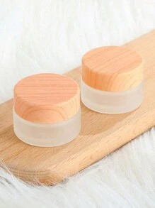 1 pieza Tarro de vidrio esmerilado para crema de ojos de 5/20/30/50g con tapa de grano de madera, botella reutilizable para decoración del hogar, sala de estar, dormitorio, baño, crema facial, crema de ojos, loción, botella de cosméticos, recipiente de viaje, almacenamiento portátil