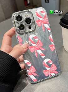 Kerst Candy Canes met strikken. Compatibel met iPhone16, ProMax, iPhone15, iPhone14, XR/7/8, 15ProMax, 13, 14, 11, 12, XS. Zachte TPU-hoes.