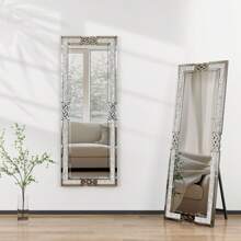 Sparkling Crystals Diamond Embedded Freestanding Full-Length Floor Mirror Wall Mountable, 22" W X 64" H - Silver - View 6