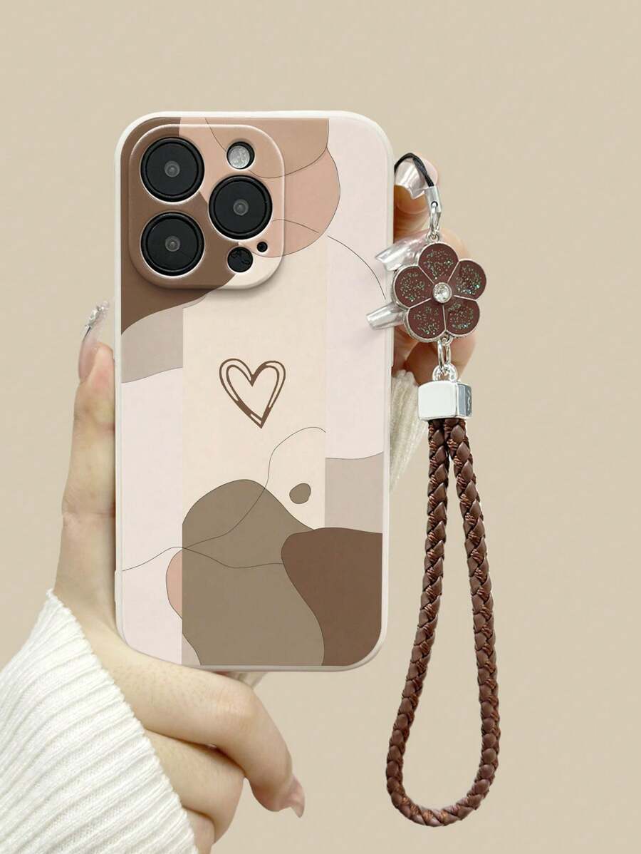 苹果心形图案米色涂漆直边打孔带链简约防摔加厚手机保护壳，兼容 15 XR /7/8、15 Pro Max/12 Pro Max/13 Pro Max/14 Pro Max、13 14 11 12 P14、P11、P12、XS、XR、7/8P、7/8Plus、Galaxy S2，适用于 A13 4G、A22、A21S、A51 4G、A52、S22 Ultra、A33 5G，兼容 Redmi 10、Redmi Note 11 4G、Redmi 11 Lite、A53/TPU A14/A23/S23 Ultra、S24、A14、A15、S23、A73，Redmi 手机壳防水防震防刮 - 彩色 - 查看 1