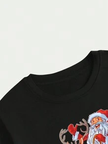 Christmas T-Shirt Modern Style Classic T-Shirt Premium Cotton Breathable Comfortable - 黑色 - 查看 2