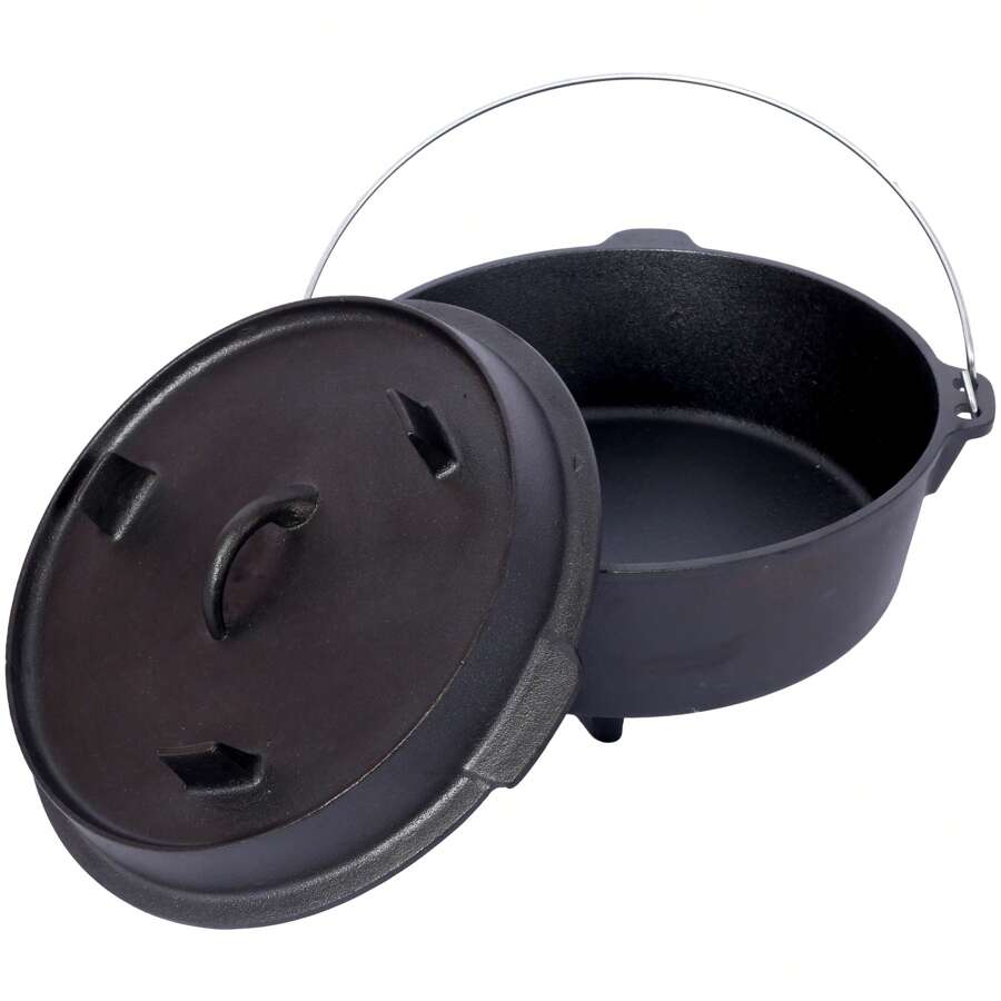 6 Quart PreSeasoned Cast Iron Dutch Oven With Skillet Lid For Outdoor