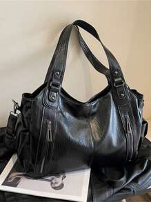 Túi Tote Phong Cách Đường Phố Punk Cho Nữ, Túi Xách Đeo Vai Thời Trang Cá Nhân Nhiều Ngăn Dung Lượng Lớn Màu Đen - Xem 1