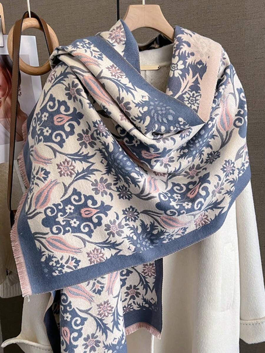 1 件女士冬季双面围巾，厚实温暖的披肩，百搭日常穿着 - 彩色 - 查看 1