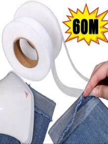 1/2 卷 60 米熨烫式卷边胶带、双面粘合衬、热熔织物粘合网、不含用于服装的无纺布热熔胶布、薄胶网膜底部卷边胶带、非常适合粘合和工艺项目、无纺布装饰带、白色双面 DIY 胶带（用于缝纫用品） - 彩色 - 查看 7
