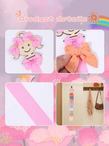 1 Pieza Soporte de pared colgante para lazos de cabello con diseño de dibujos animados, organizador de lazos de cabello de madera, organizador de accesorios para el cabello ahorrativo de espacio para lazos de niñas, accesorios para el cabello. Perfecto para fiestas de revelación de sexo, cumpleaños, bodas, fiestas. El regalo perfecto para colegas, amigos y familiares, vuelta al colegio - Rosa - Ver 3