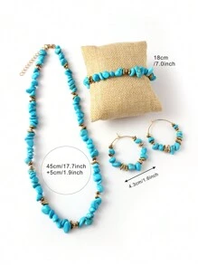 3pcs/Set Bohemian Style Amethyst Crystal Jewelry Set, Includes Necklace, Asymmetrical Stone And Black Tourmaline Stone Earrings, Suitable For Daily Wear And Christmas Gifts - Multicolor - View 18