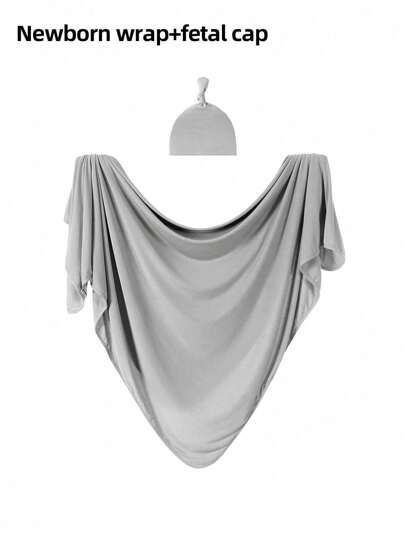 2 件套新生儿纯色襁褓毯和帽子套装，粉色，柔软婴儿襁褓包布接收毯，多用途爱情人节