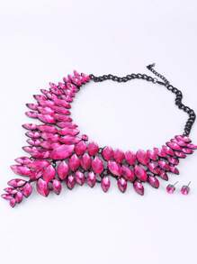 1 Set Vintage Faux Gem Crystal Gun Shaped Pendant Necklace & Earrings Jewelry Set, Suitable For Women Formal Event, Party, Banquet Wear