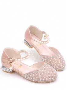 Children's Crystal High Heel Shoes, Girls Princess Party Shoes With Rhinestones, Toddler Girl Closed Toe Sandals - Pink - View 5