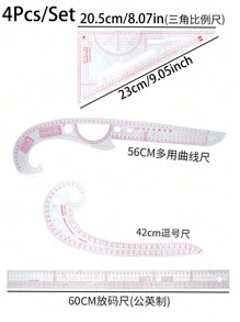 Pattern Making And Coding Ruler, Clothing Proportion Plate Making And Garment Making, Curve Cutting And Sewing Tools, Multifunctional Pattern Making Set - Pink - View 4