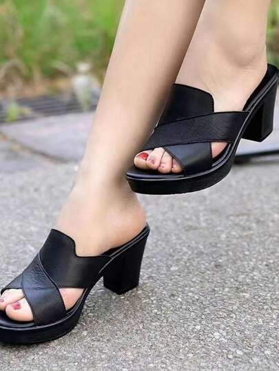 Women's Fashionable Color Block High Heel Sandals, Outdoor Casual Slippers