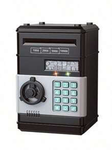 1 pc Caja de ahorros para estudiantes con detección automática de dinero, cajero automático grande, simulación de inteligencia electrónica con bloqueo de huellas dactilares, caja de ahorros creativa de mecanismo grande, cuenta de dinero con validación de billetes y música, código de acceso y desbloqueo por huellas dactilares - Negro - Ver 5