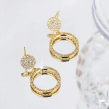 Hoa tai đinh tán tròn Cubic Zirconia khảm siêu nhỏ thời trang dành cho nữ - Vàng - Xem 4