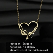 个性化极简主义音乐音符和心形项链，不锈钢金色英文字母定制吊坠，适合作为情人节、圣诞节、万圣节、情侣、家人、朋友、母亲周年纪念日的礼物 - 彩色 - 查看 4