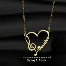 个性化极简主义音乐音符和心形项链，不锈钢金色英文字母定制吊坠，适合作为情人节、圣诞节、万圣节、情侣、家人、朋友、母亲周年纪念日的礼物 - 彩色 - 查看 5