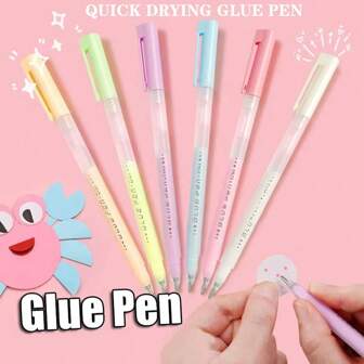 6 Colors Pen Shaped Glue,Pen Style Kids Craft Scrapbooking Glue Tape Quick Drying Glue,Student Creative Colored Glue Pens,Pen Shaped Glue For Girl Bullet Journal,Pen Type Glue Tools Double Sided Tape,Jugetes,Fille,School Supplies,Cute Stationery,Kids Stationery,Random Stuff