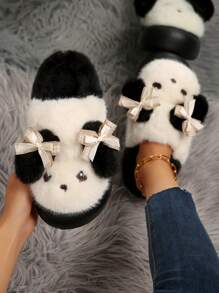 可爱少女头巾一脚蹬凉鞋蓬松保暖拖鞋女士 2024 年秋冬款 - 黑色 - 查看 1