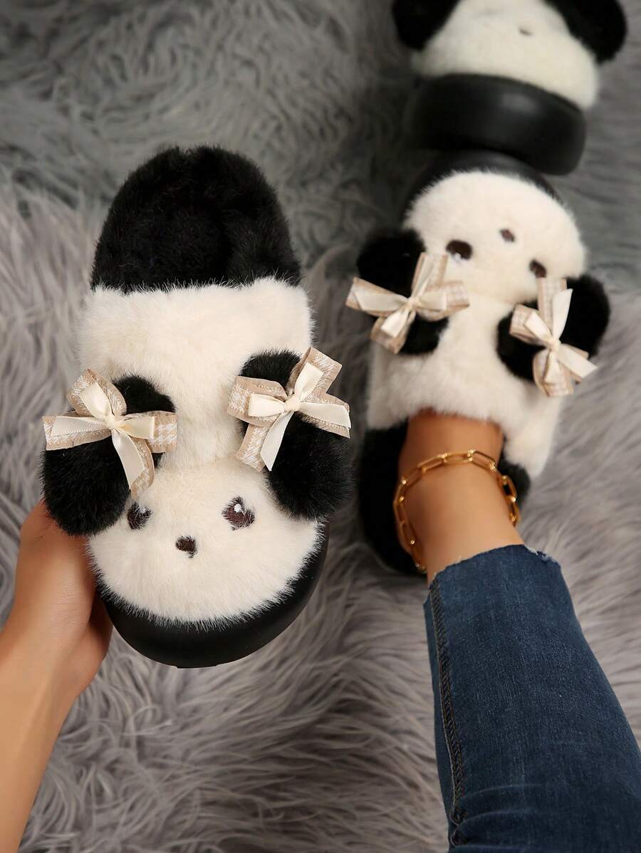 可爱少女头巾一脚蹬凉鞋蓬松保暖拖鞋女士 2024 年秋冬款 - 黑色 - 查看 1