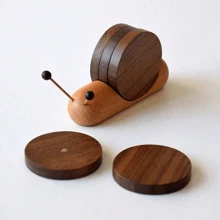 1pc Walnut Cartoon Snail Creative Tea Cup Mat Insulation Mat Solid Wood Tea Table Wooden Tea Mat Gift