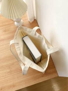 大容量帆布购物袋和化妆包 - 耐用、时尚、宽敞的女士手提包 - 非常适合杂货、旅行和日常使用，配有拉链储物袋，适合喜欢书籍和咖啡的女孩 - 白色 - 查看 5