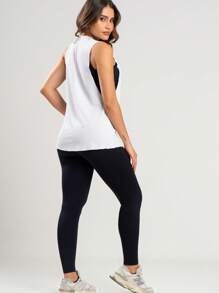 White Ribbed Sleeveless Fitness T-Shirt - White - View 3