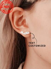 [Customized] 4.5g 925 Sterling Silver, 1 Pair Personalized Text Engraved Stud Earrings, Minimalist & Versatile Earring Accessory, Valentine's Day, Christmas Engraved Gift (Custom Note Can Only Be Provided In English, Other Languages Will Be Translated Into English)