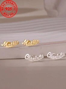 [Customized] 4.5g 925 Sterling Silver, 1 Pair Personalized Text Engraved Stud Earrings, Minimalist & Versatile Earring Accessory, Valentine's Day, Christmas Engraved Gift (Custom Note Can Only Be Provided In English, Other Languages Will Be Translated Into English)