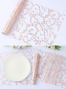 1 pieza 28*274.5cm Camino de mesa estilo estrella en dorado, plateado y rosa dorado, suministros de decoración para mesa de fiesta de cumpleaños, boda, banquete, mantel de 108 pulgadas, tapete para comida, decoración navideña, decoración de fiesta de Año Nuevo 2025 con copo de nieve dorado