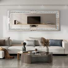 Sparkling Crystals Diamond Embedded Freestanding Full-Length Floor Mirror Wall Mountable, 22" W X 64" H - Silver - View 5