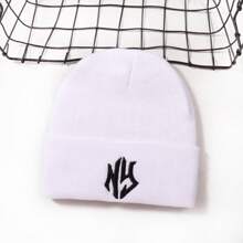 1pc Knitted NY Letter Embroidered Beanie Hat, Popular Autumn/Winter Fashion Unisex Street Style, Multi-Color, Warm & Windproof Fall Outfit