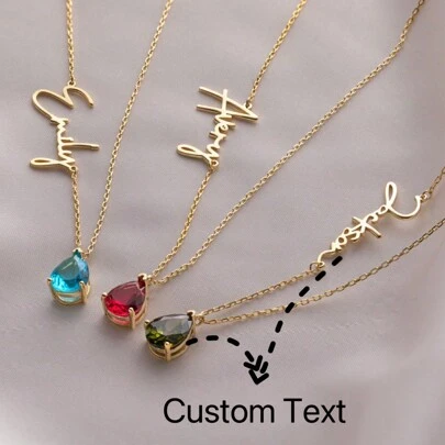 14k Gold Personalized Name Necklace With Birthstone, Customized Birthstone Name Pendant Necklace, Anniversary Gift, Mother's Day Gift, Mom Necklace,Gold,Stylish,Colorful,Vintage,Unisex,Hipster,Simple,Casual,Custom,Personalized,Unique,Ideal Gifts For Him,Ideal Gifts For Her,Her,Boyfriend,Girlfriend,Dad,Mom,Family,Friends,For Anniversaries,For Birthdays,For Graduation,For Prom,For Party,Necklaces For Women