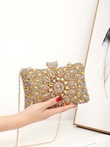 LETODE 4 Pieces Rhinestone Jewelry Bling Necklace Earrings Bracelets Set For Women Bridal Wedding Sparkling Clutch For Women Prom With Detachable Metal Chain For Wedding And Party Bag For Women Clutch Purses For Ladies Bag Versatile Glitter Bag Cocktail Party Wedding New Wallet Banquet Bag For Bride And Bridesmaids - 金色 - 查看 5