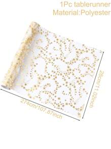 1 pieza 28*274.5cm Camino de mesa estilo estrella en dorado, plateado y rosa dorado, suministros de decoración para mesa de fiesta de cumpleaños, boda, banquete, mantel de 108 pulgadas, tapete para comida, decoración navideña, decoración de fiesta de Año Nuevo 2025 con copo de nieve dorado