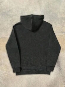 Áo hoodie nam kiểu vintage, in họa tiết, có khóa kéo. - màu đen - Xem 2