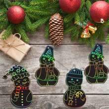 48 件彩虹刮刮画圣诞装饰，包括 48 件丝带刮刮卡和 24 件木制手写笔，圣诞悬挂艺术工艺派对用品，圣诞树教室装饰 - 彩色 - 查看 6