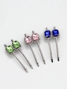 1 Cặp kẹp tóc đính đá sang trọng màu xanh lá cây, xanh dương, hồng dành cho nữ, kẹp tóc kim cương giả cổ điển dùng làm quà tặng tiệc, phụ kiện tóc - Nhiều màu - Xem 1